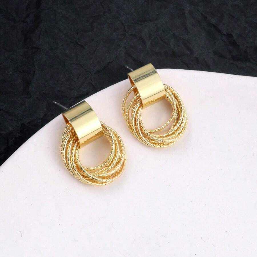 1雙時尚精美多圓形多層懸垂耳環合適的適用於女性日常穿著 - 金黃色 - 查看 1