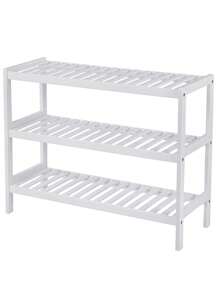 SONGMICS Schuhregal aus Bambus, Schuhablage mit 3 Ebenen, Schuh-Organizer, Regal für Schuhe, Pflanzen, Bücher, Wohnzimmer, Flur, Schlafzimmer, Badezimmer, 26 x 70 x 55 cm, weiß LBSDE13W - Weiss - Übersicht 2