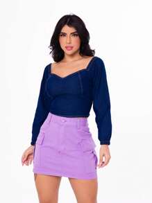 Women Denim Skirts - 紫丁香色 - 查看 2