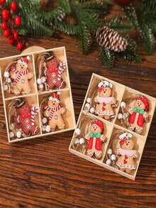 12 件姜饼人木制挂饰圣诞树挂件圣诞快乐家居装饰 2023 新年礼物 - 卡其色 - 查看 2