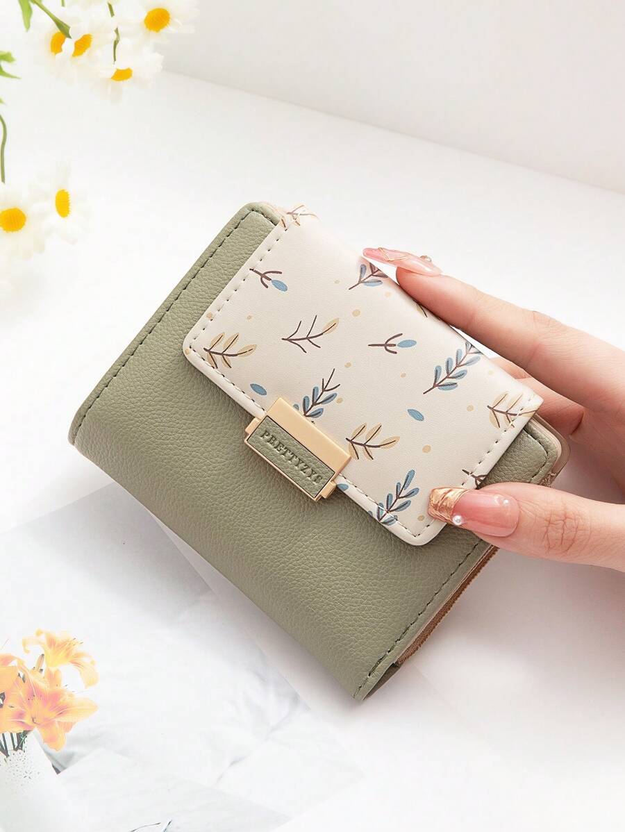 一款新款綠色錢包,韓國pu印花拉鍊扣摺疊多功能學生硬幣錢包,為日常生活帶來方便,展現時尚潮流體育氣息的女士手拿包,迷你短款錢包,多卡位女士摺疊可擴展的多卡位學生錢包。 - 綠色 - 查看 1
