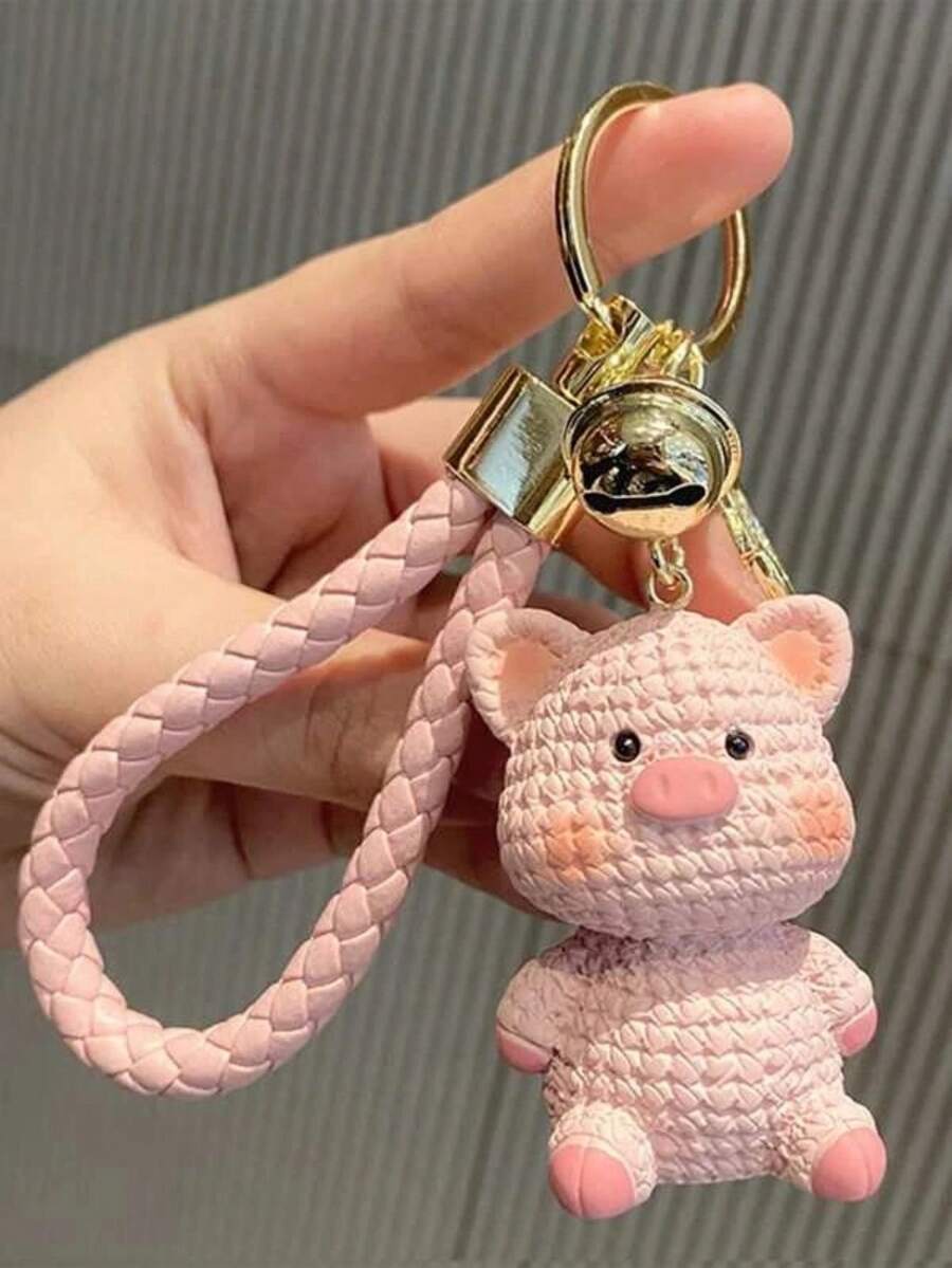 卡通動物鑰匙扣造型裝飾包包吊飾針織包飾肩背包手提包派對/節日禮物生日/情人節時尚禮品禮品配件裝飾鑰匙鏈吊飾可愛物品 - 粉色 - 查看 1