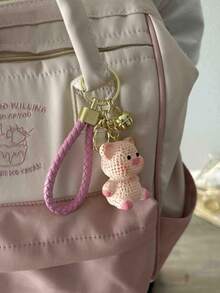 卡通動物鑰匙扣造型裝飾包包吊飾針織包飾肩背包手提包派對/節日禮物生日/情人節時尚禮品禮品配件裝飾鑰匙鏈吊飾可愛物品 - 粉色 - 查看 2