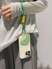 Apple Green 1pc Dinosaur Couple Pattern Metal Camera & Electroplated Buttons Sandblasted Shockproof Phone Case With Soft Touch + 1pc Nylon Lanyard Compatible With Iphone