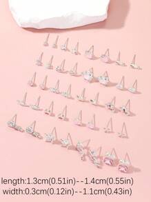 40pcs/Set New Arrival Minimalist Heart, Star, Bowknot And Moon Stud Earrings For Women, Random Shipping As Gifts - Silver - View 4