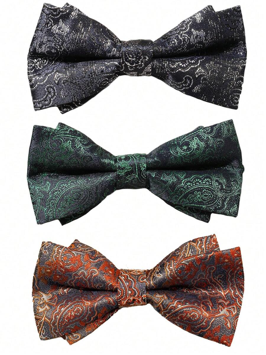 1pc Men's Fashionable Paisley Pattern Double-layer Tie, Suitable For Daily Wear - Green - View 1