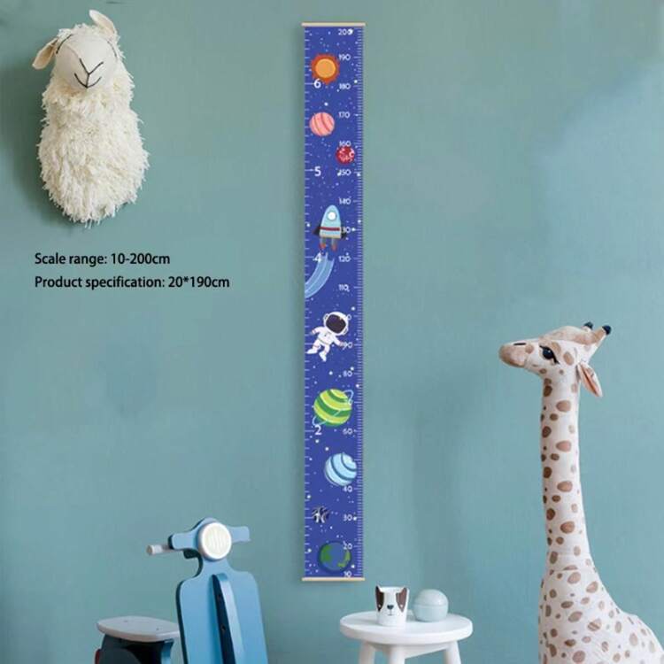 Baby Growth Chart, Kids Height Measurement Hanging Ruler With Wood Frame And Canvas Material, For Kids Room Decor Height Measure Baby Shower Easter Gifts Things For Girls/Boys - Blue - View 1