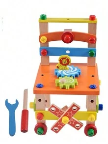 1件儿童益智动手百变鲁班椅木制玩具螺丝螺丝拆卸组装玩具42件组合适合儿童礼物 - 彩色 - 查看 4