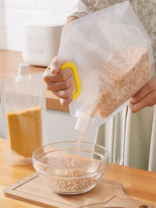 3入組加厚自封式透明塑料袋,帶吸嘴小尺寸食品密封袋,帶手柄大尺寸pe袋,適用於保鮮 - 白色 - 查看 7