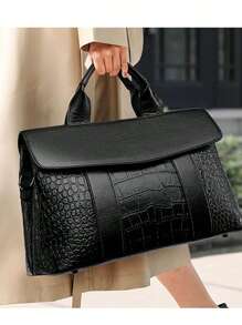 黑色鱷魚紋商業優雅女士手提包 - 黑色 - 查看 2