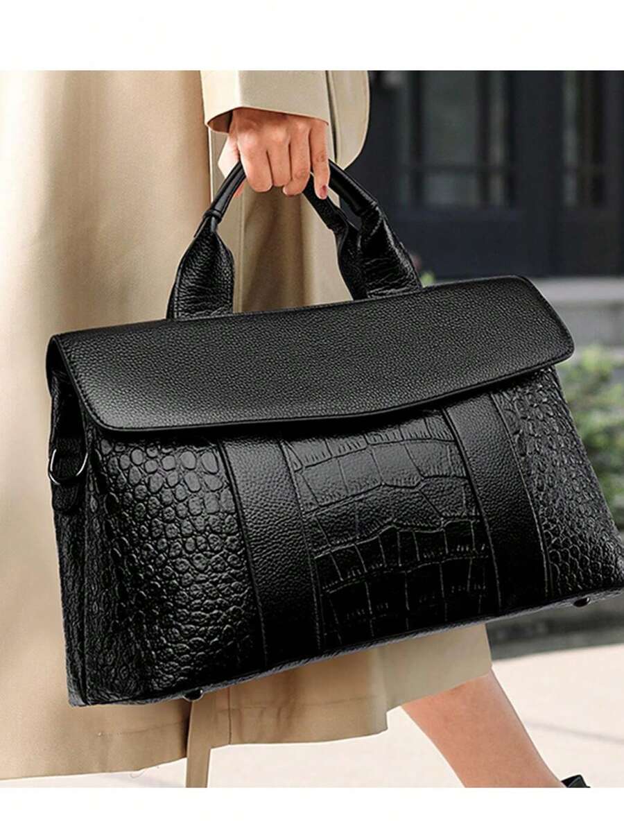黑色鱷魚紋商業優雅女士手提包