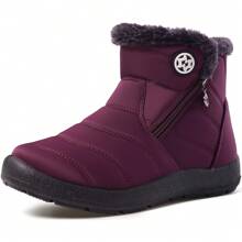 Snow Boots For Womens Winter Ankle Boots Warm Fur Lined Waterproof Outdoor Booties Comfortable Shoes For Women - 酒紅色 - 查看 1