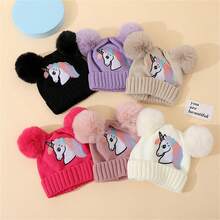 冬天孩子們針織帽鉤織帽子帶雙,獨角獸&馬形,跨境,濃烈香調 - 米色 - 查看 3