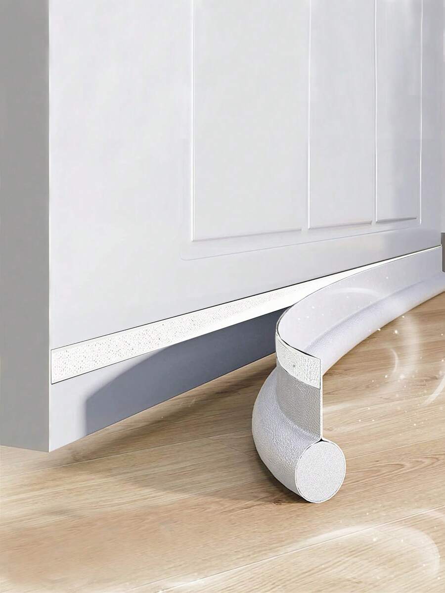 1 pieza Tira de sellado inferior de puerta, tira de sellado inferior de hueco de puerta autoadhesiva de PU, tira de sellado resistente al desgaste y a prueba de insectos para el hogar - Blanco - Ver 1