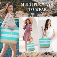 Waterproof Summer Canvas Bag Graduation Gifts For Women Initial Beach Tote Bag With Makeup Bag Zipper Pocket Personalized Wedding Gifts For Women Girls - S - 查看 6