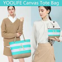 Waterproof Summer Canvas Bag Graduation Gifts For Women Initial Beach Tote Bag With Makeup Bag Zipper Pocket Personalized Wedding Gifts For Women Girls - S - 查看 5