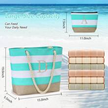 Waterproof Summer Canvas Bag Graduation Gifts For Women Initial Beach Tote Bag With Makeup Bag Zipper Pocket Personalized Wedding Gifts For Women Girls - S - 查看 2