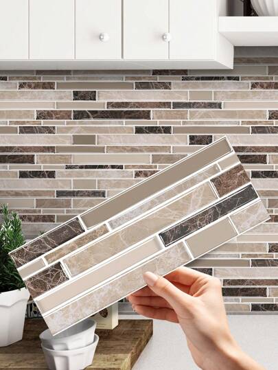 SUPSTICKER Adesivos de parede de mármore com efeito 2D para cozinha, 1/12/36 peças, transparentes, não brilhantes, à prova d'água e óleo, adesivos de azulejo autoadesivos, papel de parede para fundo de banheiro, à prova de umidade, 30 x 11 cm