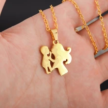 1pc Stainless Steel Necklace With Mother & Child Pendant For Women, Mother's Day Gift - Gold - View 9