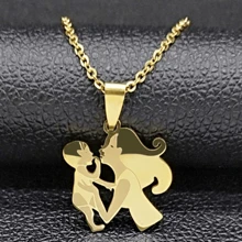 1pc Stainless Steel Necklace With Mother & Child Pendant For Women, Mother's Day Gift - Gold - View 2