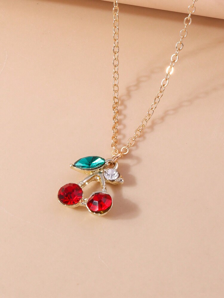 1 Pieza Collar De Colgante Con Forma De Cereza - Rojo - Añade 4