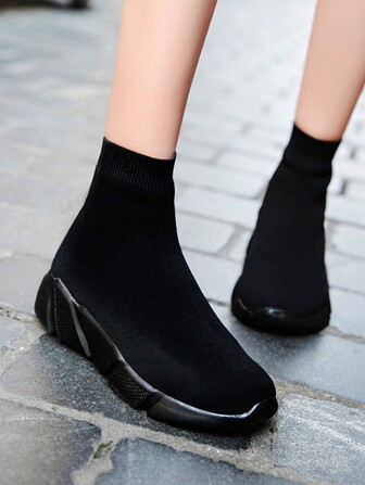 WAZIXIE 女士弹力针织踝靴，防滑缓冲运动鞋，适合春秋季节