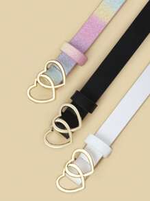 3pcs Kids New Style Double Heart Buckle Belts, High Quality PU Waist Bands For Jeans, Dresses