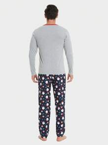 2入組男士家居服套裝有趣聖誕老人長袖上衣和長褲睡衣套裝,適用於家庭假期 - 灰色 - 查看 2