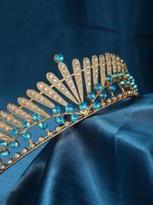 1pc Women's Rhinestone Crown Design Fascinator Headband For Wedding, Party - Baby Blue - View 2