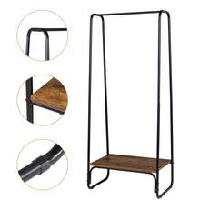 Clothes Rack with Wood Shelf, Freestanding Clothing Rack,Garment Rack, Standing Metal Sturdy Clothing Rack, Black - 棕色 - 查看 5