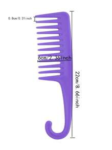 1pc Wide Tooth Curved Hook Comb, Random Color, Plastic Large Tooth Comb With Hook For Big Wavy, Curly Hair And Perm - Multicolor - View 7