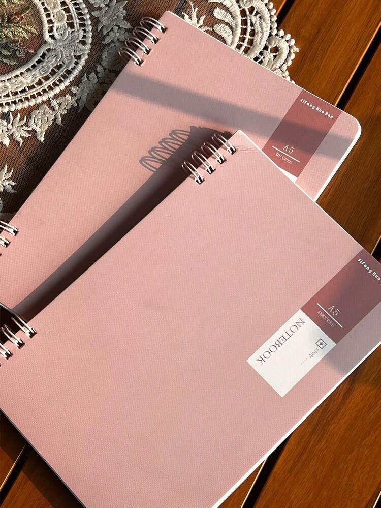 Cuaderno De Bobina Con Cubierta De Tacto Suave, Estética Morandi & Cuaderno De Estilo Minimalista Adecuado Para Estudiantes - Rosa - Ver 3