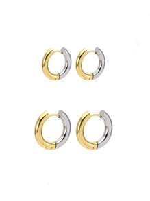 ins風格鈦鋼耳環簡單時尚中性金色圓形圓形帶鋼釘珠耳朵首飾類 - 彩色 - 查看 1