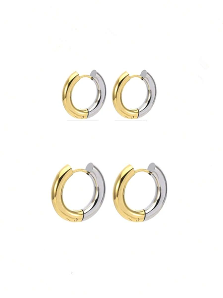 ins風格鈦鋼耳環簡單時尚中性金色圓形圓形帶鋼釘珠耳朵首飾類 - 彩色 - 查看 1