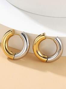 ins風格鈦鋼耳環簡單時尚中性金色圓形圓形帶鋼釘珠耳朵首飾類 - 彩色 - 查看 2