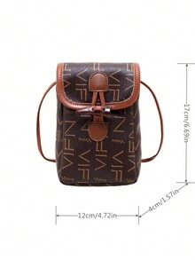 Ladies' Shoulder And Cross-Body Bag With Letter Pattern - Coffee Brown - View 9