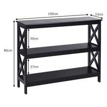 Table console à 3 niveaux, table d'entrée étroite, table d'appoint en bois, stable avec barre de support latérale en forme de X, style maison de campagne, laquée & facile d'entretien, pour l'entrée salon - Noir - Voir 3