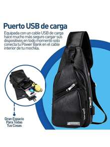Mochila Cruzada con Puerto USB para Hombre Impermeable,