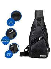 Mochila Cruzada con Puerto USB para Hombre Impermeable,