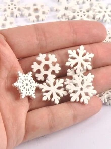 50入組2cm白色聖誕雪花圖案隨機混合木製中空片,適用於diy家居裝飾,適用於聖誕節裝飾