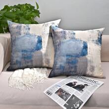 2 Miếng Họa tiết Bàn chải Vỏ đệm không cần chất độn , Màu xanh hải quân Chất vải Gối ném Che phủ , Đối với Sofa , Đi văng - Màu xanh hải quân - Xem 1