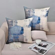 2 Miếng Họa tiết Bàn chải Vỏ đệm không cần chất độn , Màu xanh hải quân Chất vải Gối ném Che phủ , Đối với Sofa , Đi văng - Màu xanh hải quân - Xem 5