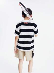 Annil Maglietta estiva a manica corta per ragazzi, casual a blocchi di colore, strisce alla moda, girocollo, top per bambini