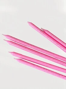6 件粉色彩色五彩纸屑长棒直蜡生日派对蛋糕装饰蜡烛 - 粉色 - 查看 8