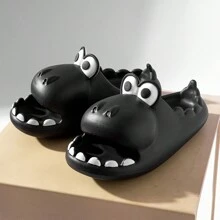 Zapatillas de verano para hombre con lindo patrón de dinosaurio de dibujos animados, fondo grueso de EVA resistente y antideslizante, cómodo y resistente al olor - Negro - Ver 1