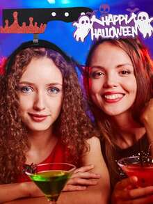 1入組鬼魔三叉戟造型塑膠萬聖節裝飾髮箍及絨布,適用於萬聖節派對、嘉年華會和cosplay服裝 - 紅色 - 查看 3