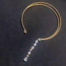 1pc Fashionable Crystal Pendant Necklace With Zirconia Teardrop Tassel, Suitable For Women, Party & Daily Wear - Silver - View 6