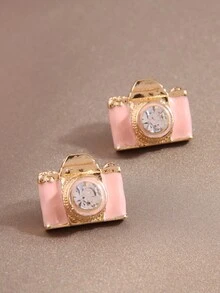 1 Par De Aretes Con Forma De Cámara Creativa - Rosa - Ver 4