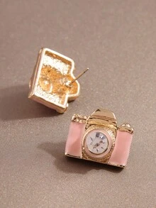 1 Par De Aretes Con Forma De Cámara Creativa - Rosa - Ver 2