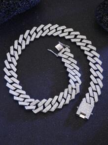 1 chiếc vòng cổ mắt xích Miami Fashion dành cho nam 20mm Iced Out Heavy 20mm Rhinestone Prong Street Choker mắt xích dài 18/20 inch Quà tặng trang sức Hip Hop cho phụ nữ - Bạc - Xem 1